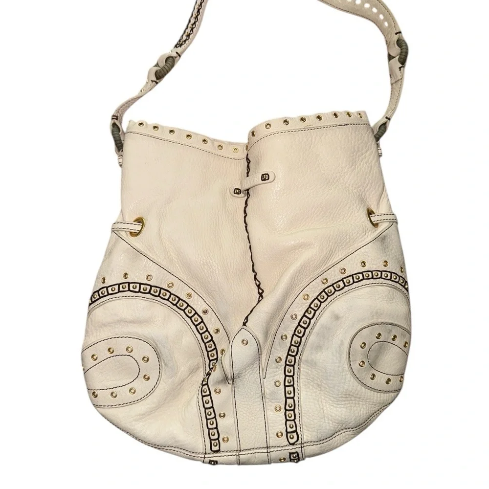 Cole Haan Village Grommet Off White Leather Studded Hobo Shoulder Bag - Picture 5 of 8